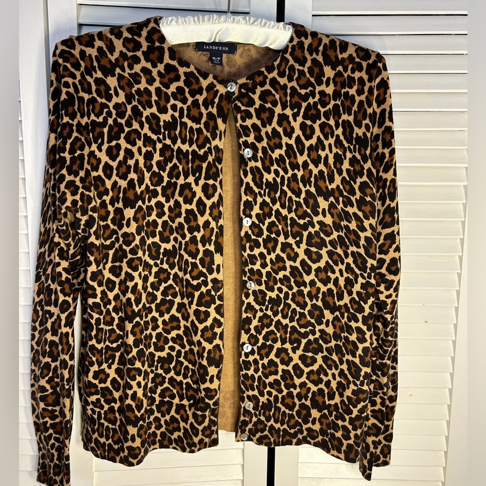Lands’ End leopard print cotton cardigan